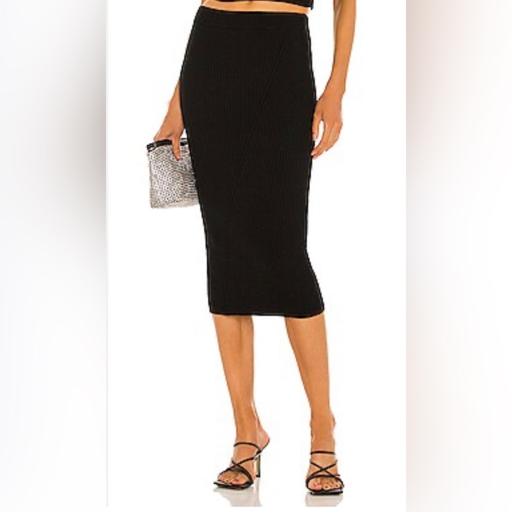 NWT!  Alice + Olivia Laina Rib Midi Pencil Skirt, Black w/tags-XS.